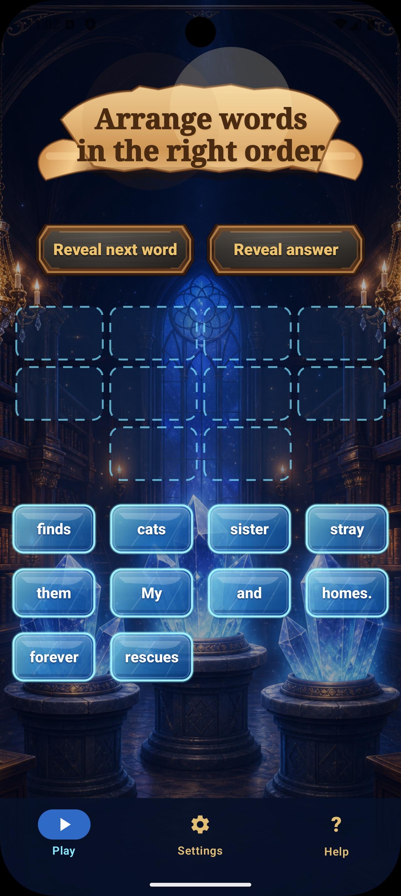 Scrambly round with empty slots and scrambled word tiles