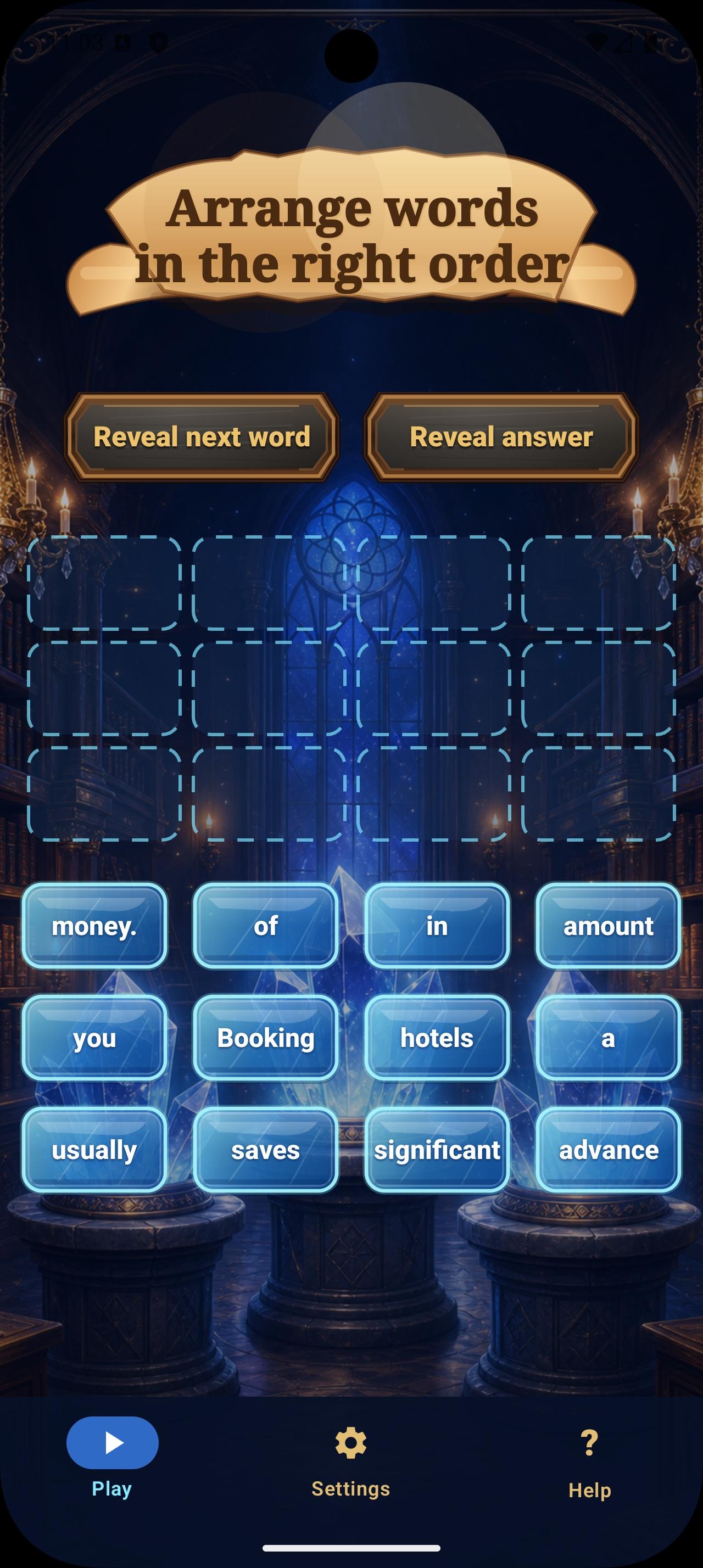 Scrambly hard round with twelve scrambled word tiles