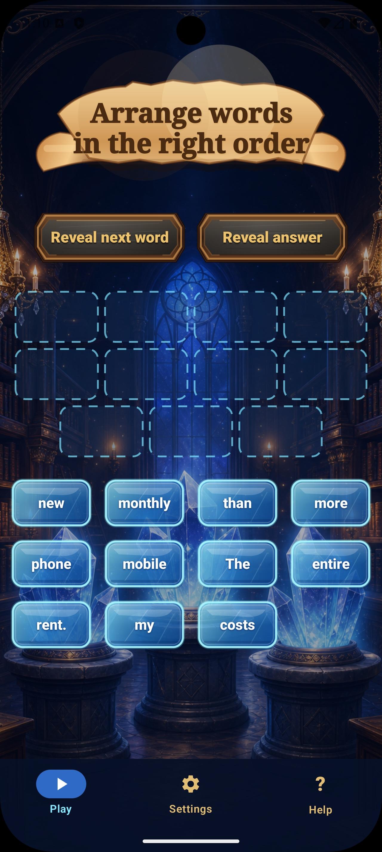 Scrambly round with a mobile phone sentence puzzle